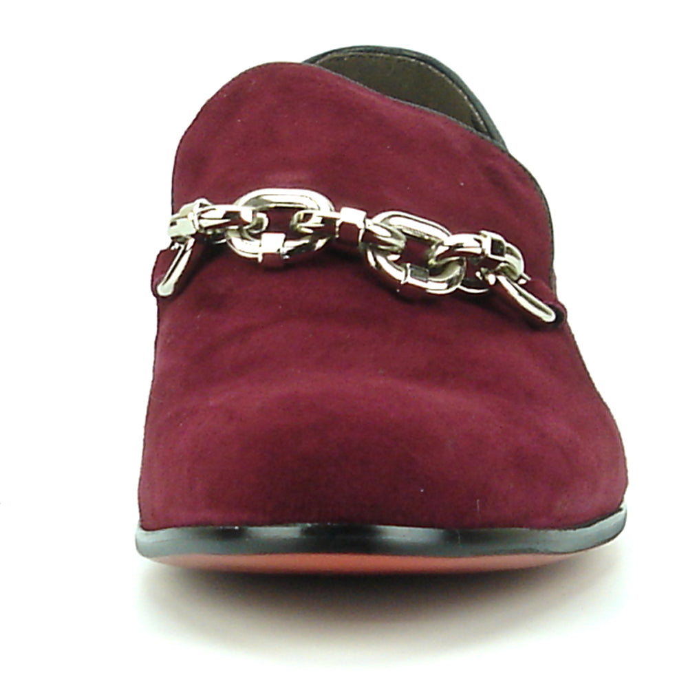 FI-7191 Burgundy Suede Fiesso by Aurelio Garcia with Silver Chain Slip on Loafer