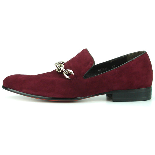 FI-7191 Burgundy Suede Fiesso by Aurelio Garcia with Silver Chain Slip on Loafer