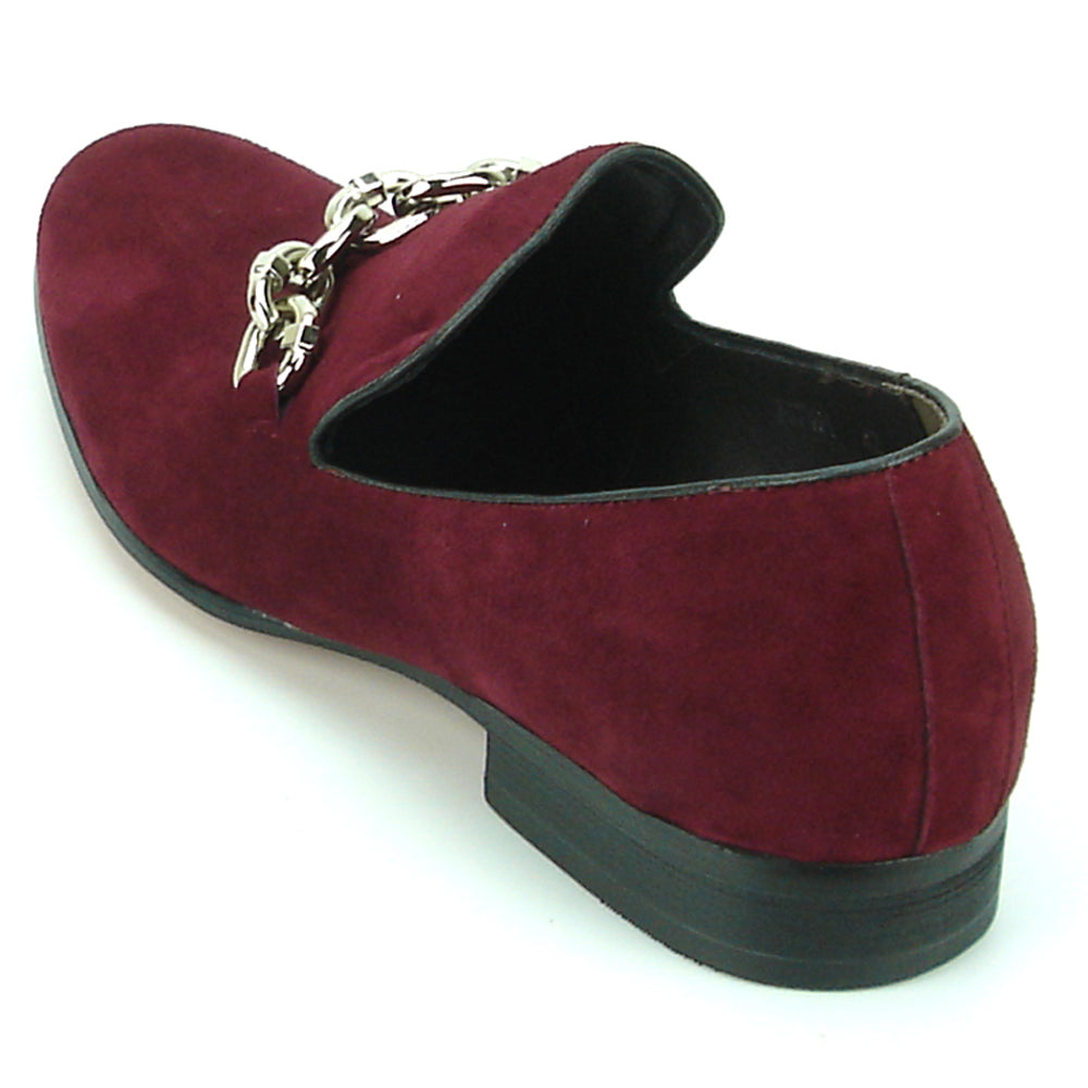 FI-7191 Burgundy Suede Fiesso by Aurelio Garcia with Silver Chain Slip on Loafer