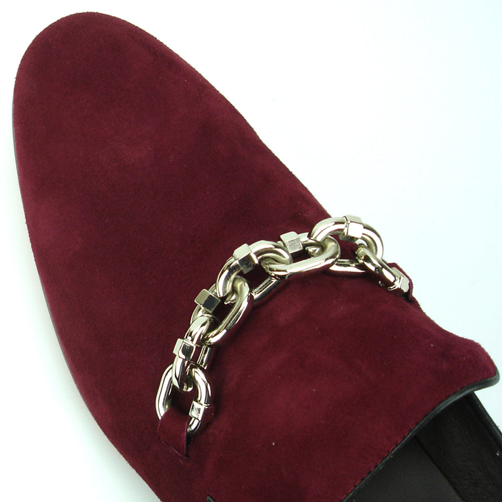 FI-7191 Burgundy Suede Fiesso by Aurelio Garcia with Silver Chain Slip on Loafer