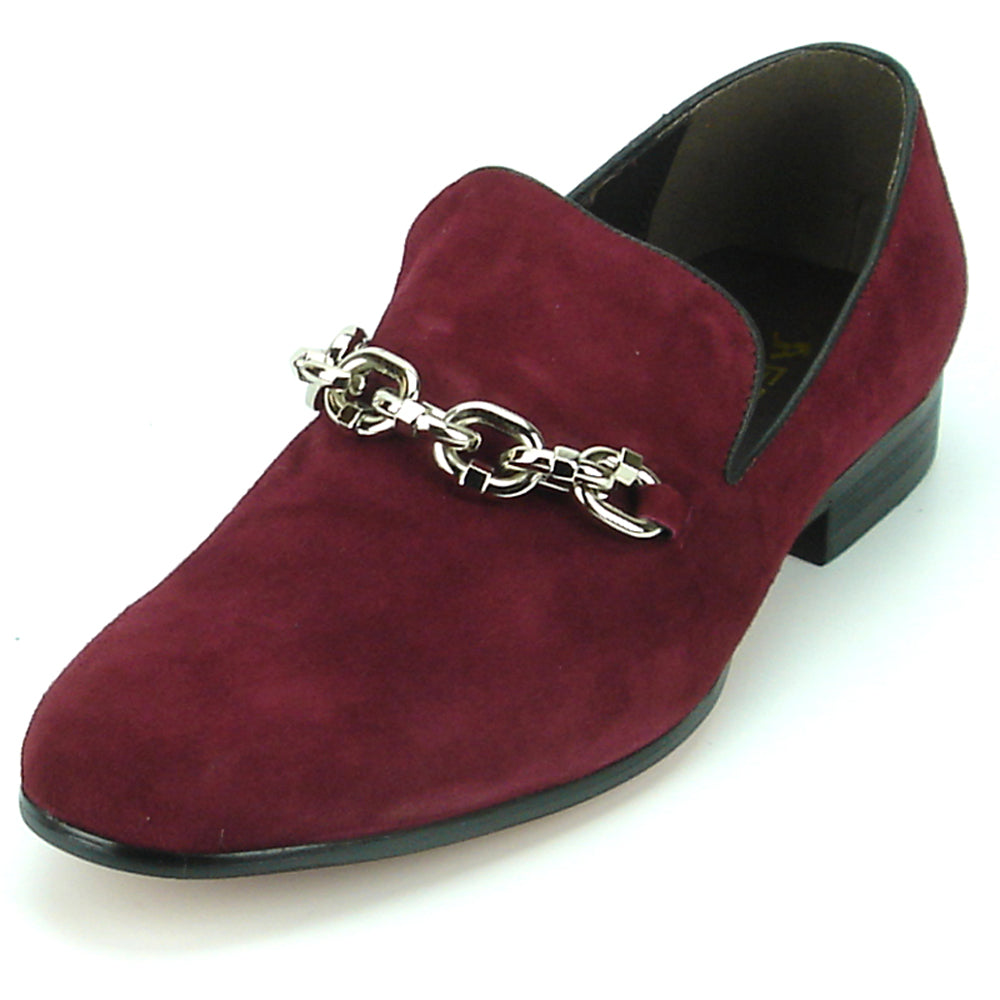 FI-7191 Burgundy Suede Fiesso by Aurelio Garcia with Silver Chain Slip on Loafer