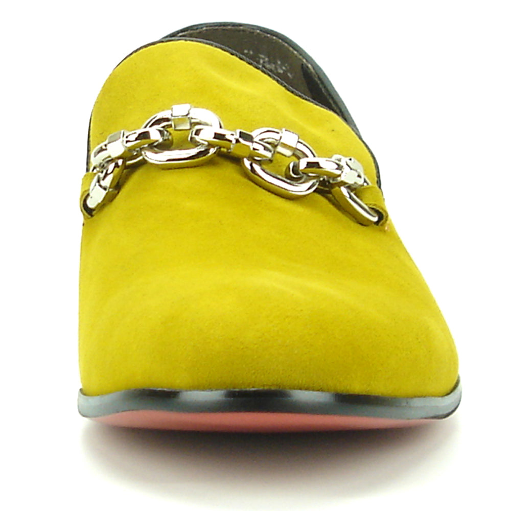 FI-7191 Mustard Suede Fiesso by Aurelio Garcia with Silver Chain Slip on Loafer