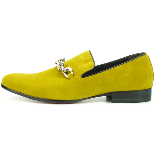 FI-7191 Mustard Suede Fiesso by Aurelio Garcia with Silver Chain Slip on Loafer