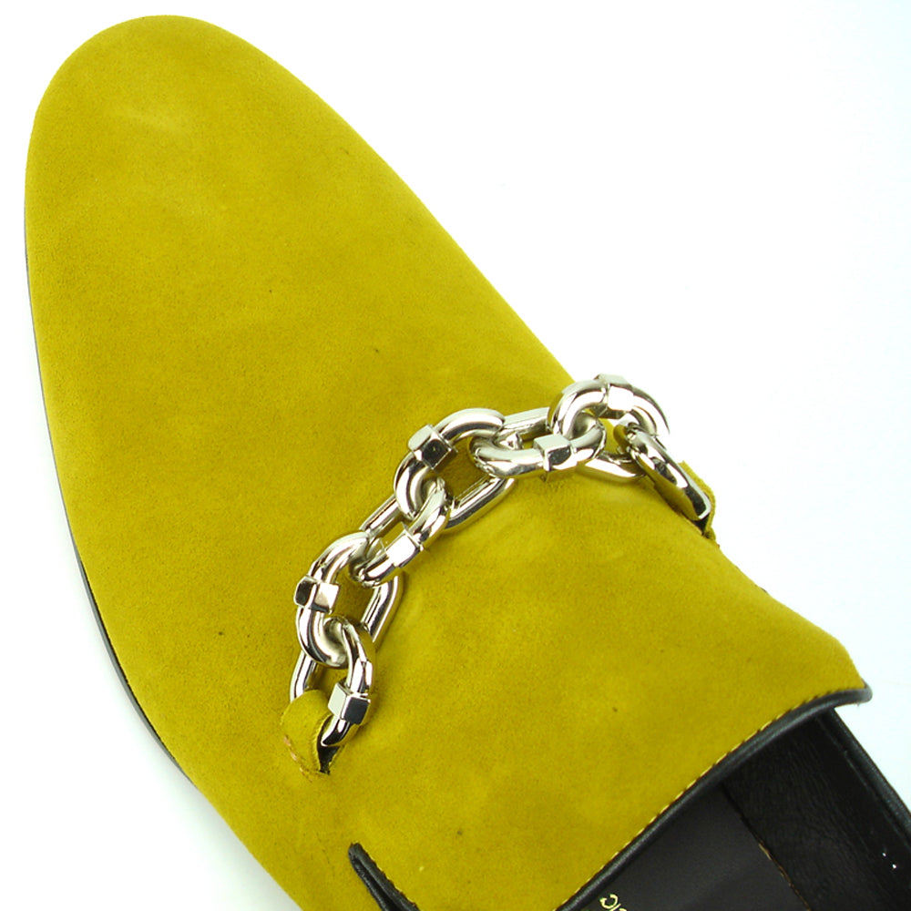 FI-7191 Mustard Suede Fiesso by Aurelio Garcia with Silver Chain Slip on Loafer