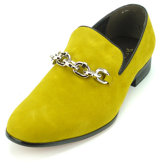 FI-7191 Mustard Suede Fiesso by Aurelio Garcia with Silver Chain Slip on Loafer