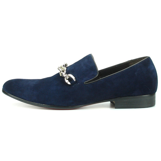 FI-7191 Navy Suede Fiesso by Aurelio Garcia with Silver Chain Slip on Loafer