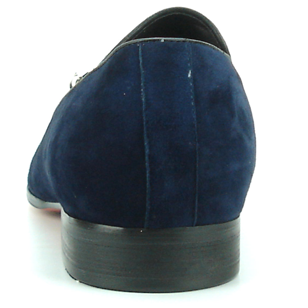 FI-7191 Navy Suede Fiesso by Aurelio Garcia with Silver Chain Slip on Loafer