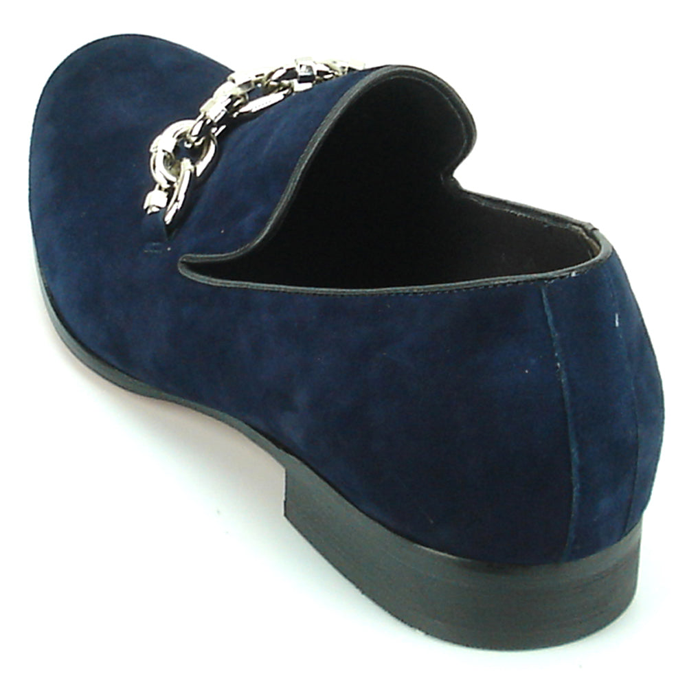 FI-7191 Navy Suede Fiesso by Aurelio Garcia with Silver Chain Slip on Loafer