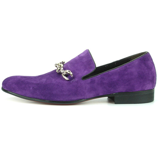 FI-7191 Purple Suede Fiesso by Aurelio Garcia with Silver Chain Slip on Loafer