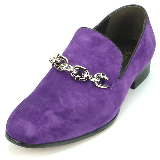 FI-7191 Purple Suede Fiesso by Aurelio Garcia with Silver Chain Slip on Loafer