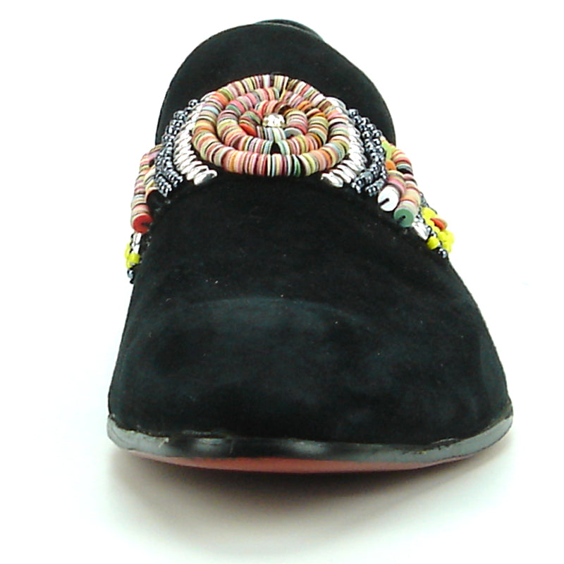 FI-7193 Black Suede Multi Color Strap Fiesso by Aurelio Garcia Suede Slip on