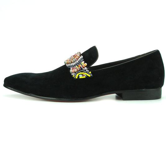 FI-7193 Black Suede Multi Color Strap Fiesso by Aurelio Garcia Suede Slip on