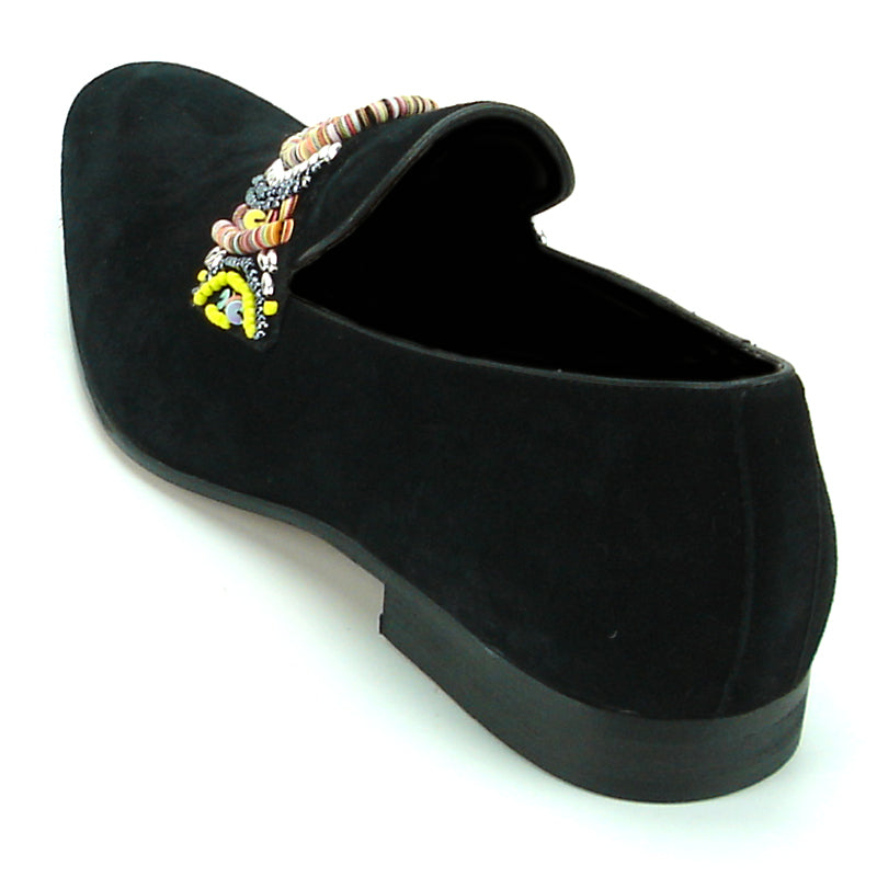 FI-7193 Black Suede Multi Color Strap Fiesso by Aurelio Garcia Suede Slip on