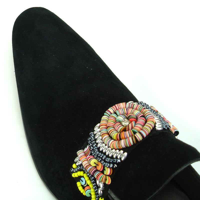 FI-7193 Black Suede Multi Color Strap Fiesso by Aurelio Garcia Suede Slip on