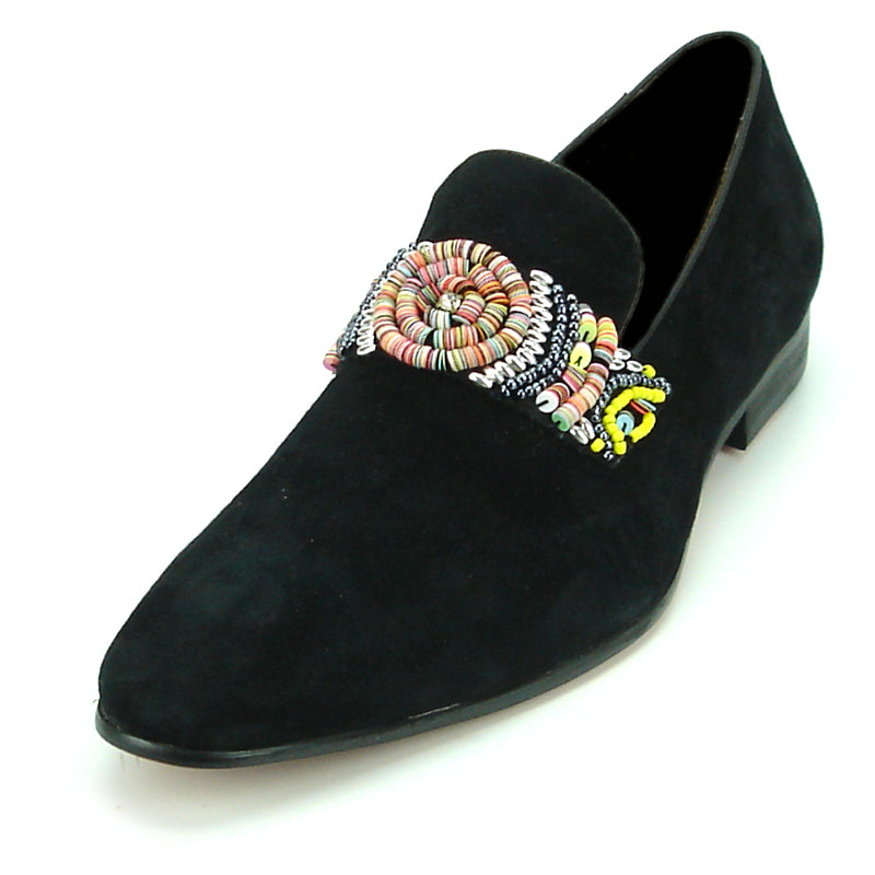 FI-7193 Black Suede Multi Color Strap Fiesso by Aurelio Garcia Suede Slip on