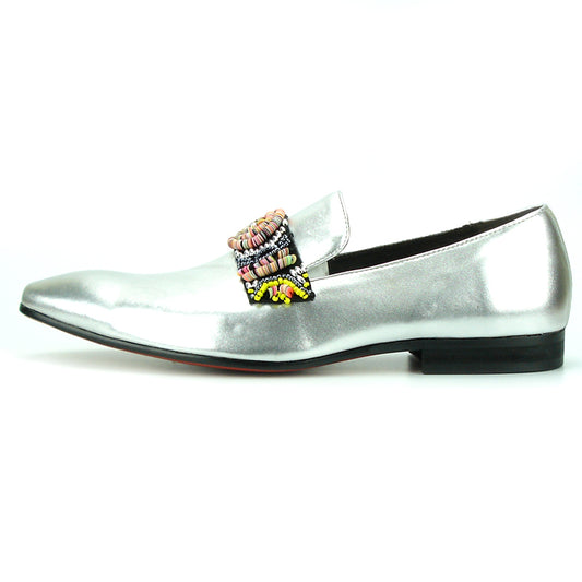 FI-7193 Silver Leather Multi Color Strap Fiesso by Aurelio Garcia Suede Slip on