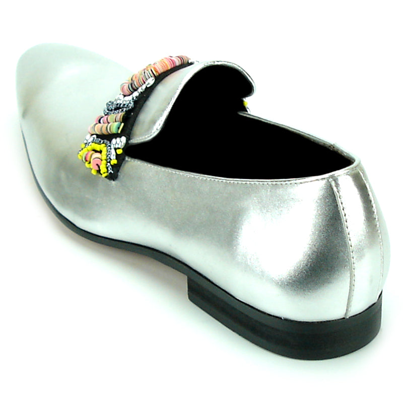 FI-7193 Silver Leather Multi Color Strap Fiesso by Aurelio Garcia Suede Slip on