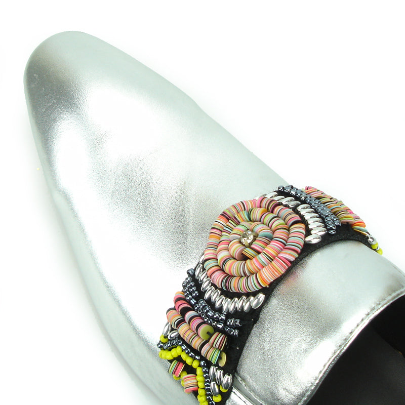 FI-7193 Silver Leather Multi Color Strap Fiesso by Aurelio Garcia Suede Slip on