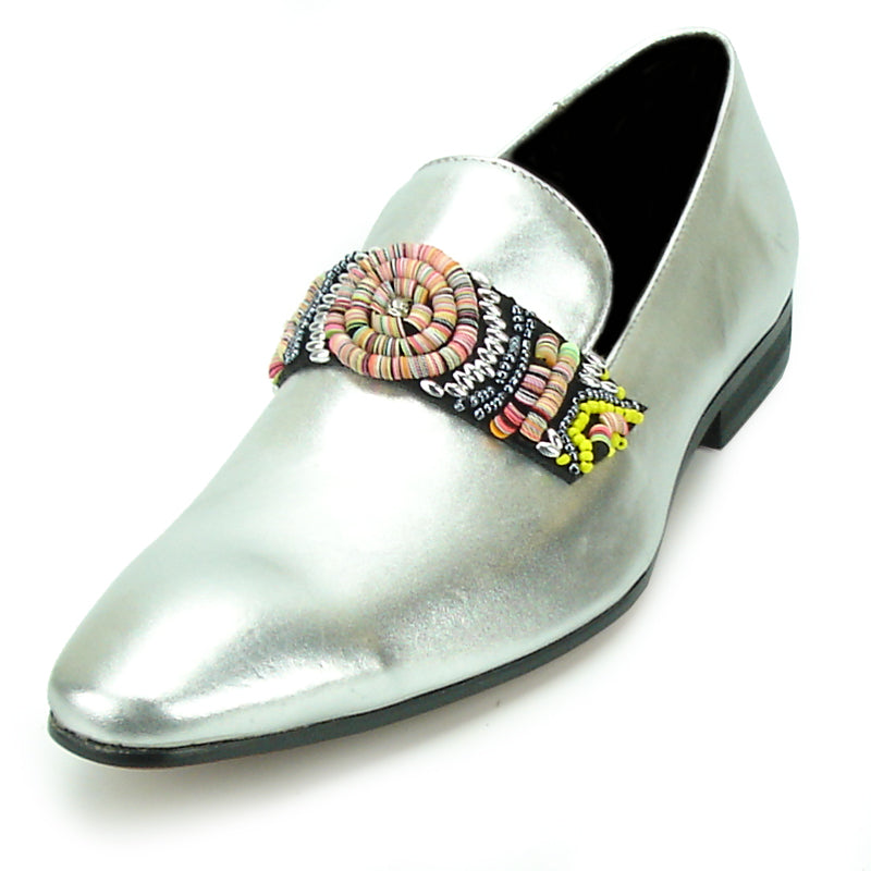 FI-7193 Silver Leather Multi Color Strap Fiesso by Aurelio Garcia Suede Slip on