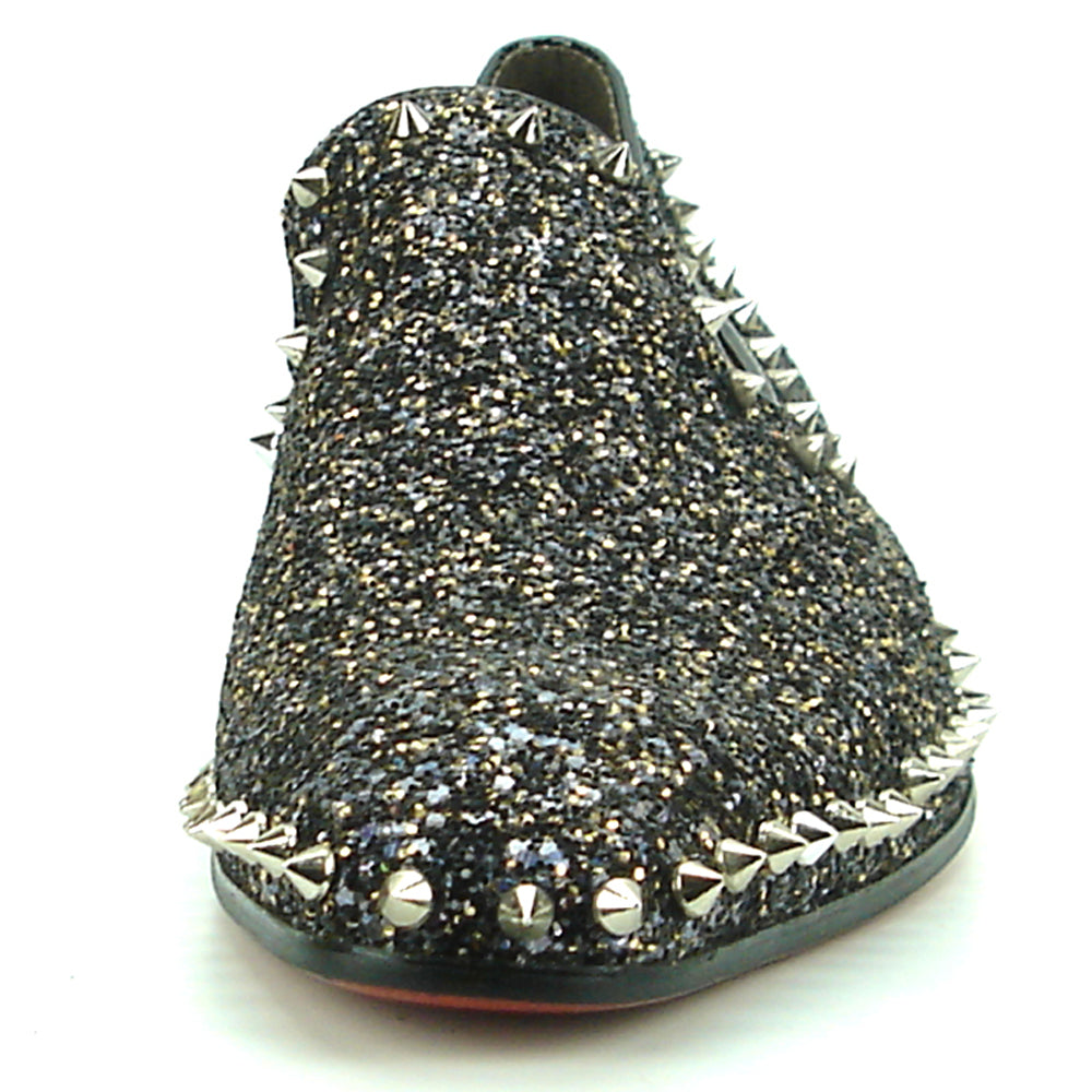 FI-7198 Black Glitter with Studs around Slip on Loafer Fiesso by Aurelio Garcia