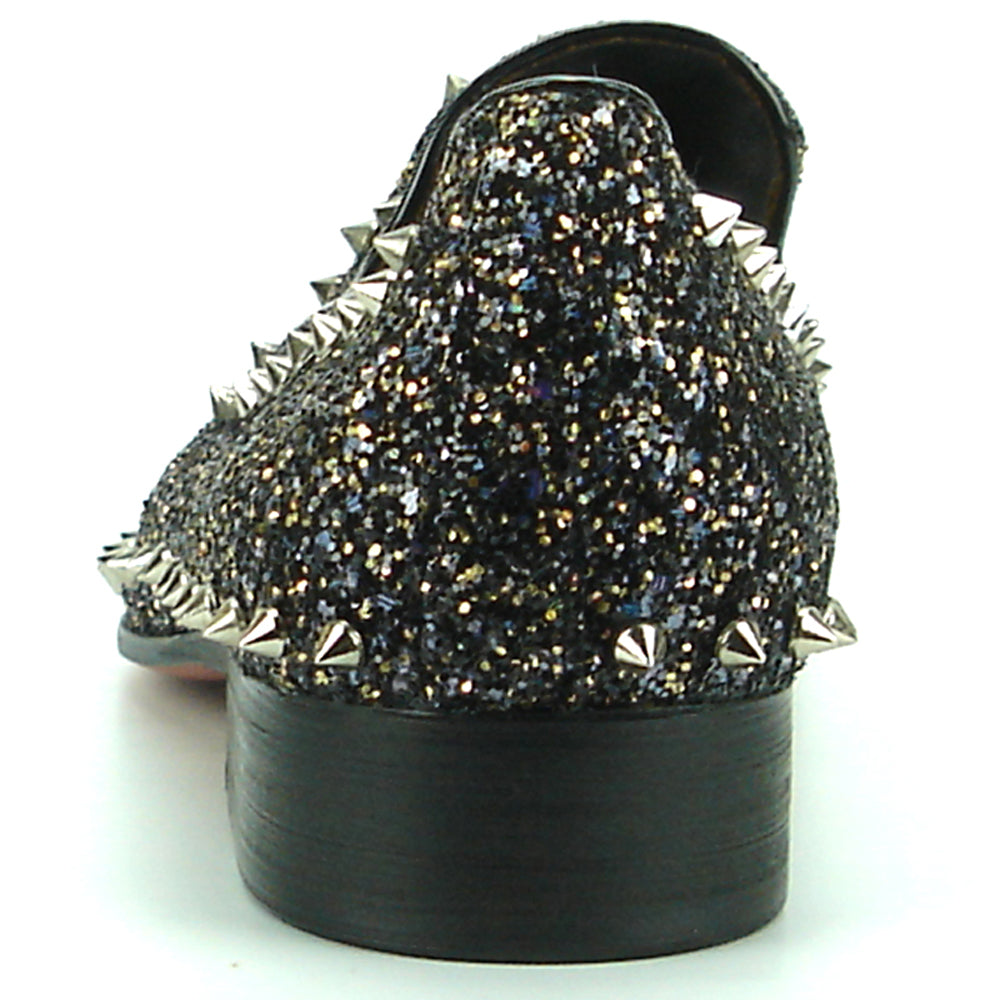 FI-7198 Black Glitter with Studs around Slip on Loafer Fiesso by Aurelio Garcia