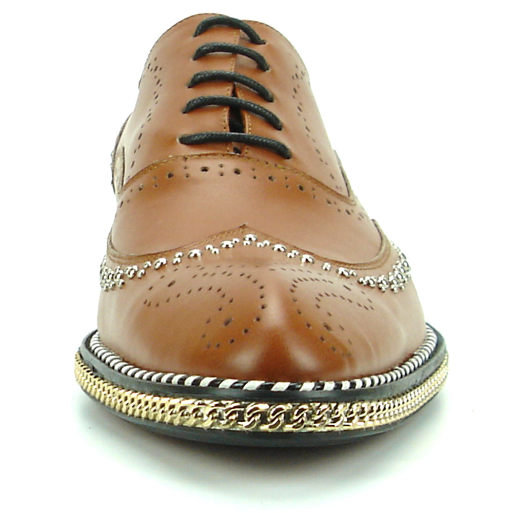 FI-7201 Tan Genuine Leather Lace up Wing Tip Fiesso by Aurelio Garcia