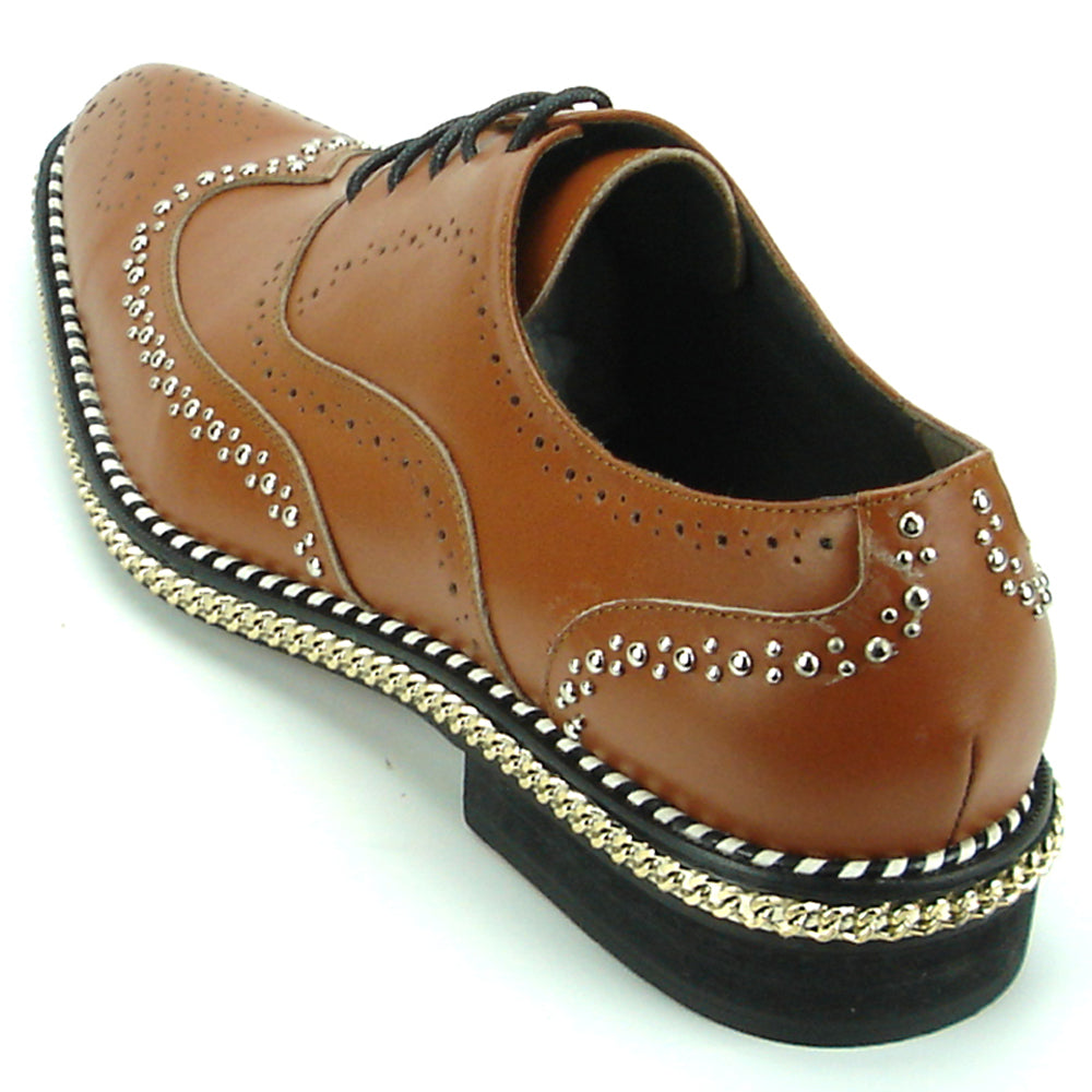 FI-7201 Tan Genuine Leather Lace up Wing Tip Fiesso by Aurelio Garcia