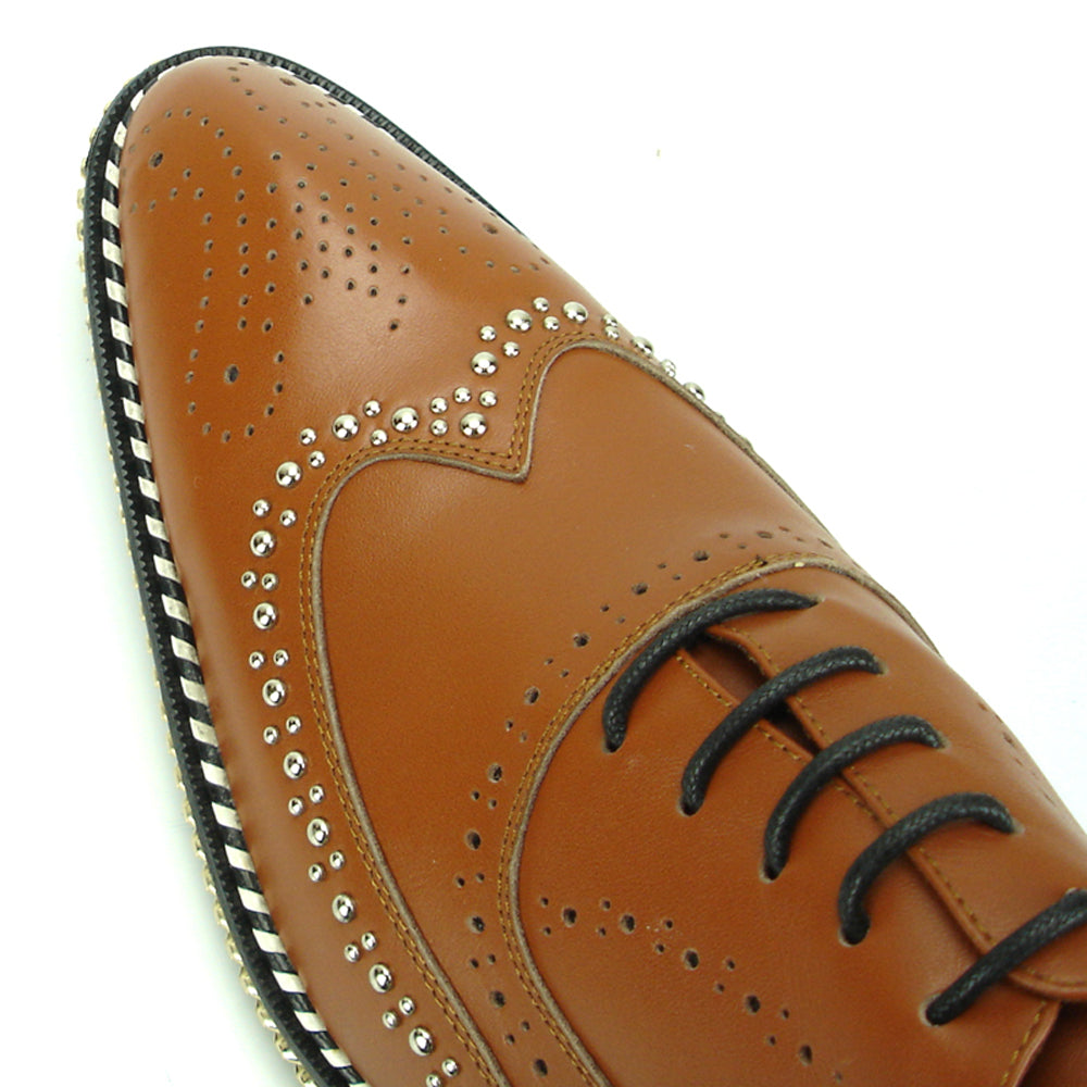 FI-7201 Tan Genuine Leather Lace up Wing Tip Fiesso by Aurelio Garcia