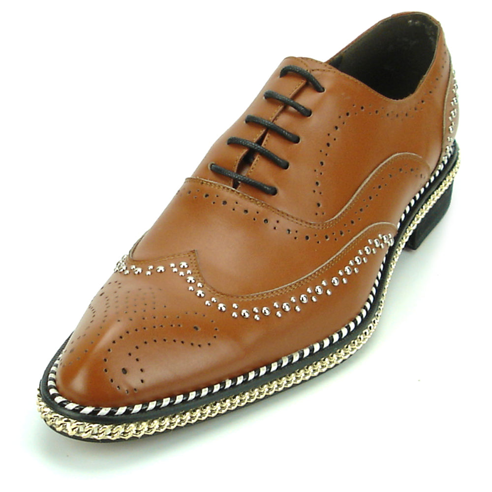 FI-7201 Tan Genuine Leather Lace up Wing Tip Fiesso by Aurelio Garcia