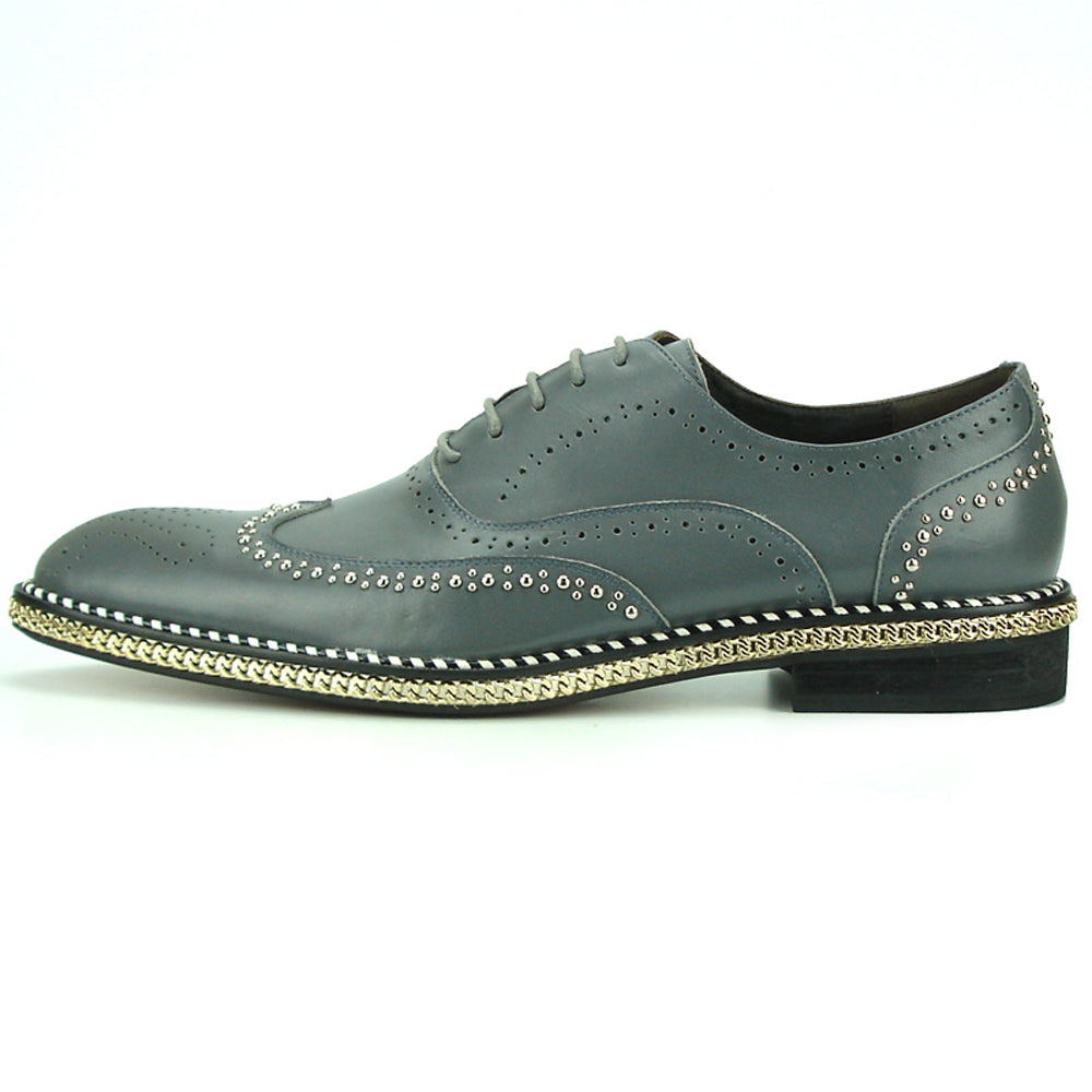 FI-7201 Grey Genuine Leather Lace up Wing Tip Fiesso by Aurelio Garcia