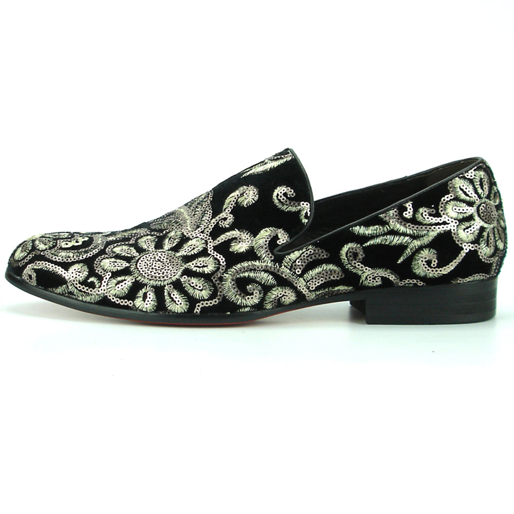 FI-7207 Black Suede with Sequins Slip on Loafer Fiesso by Aurelio Garcia