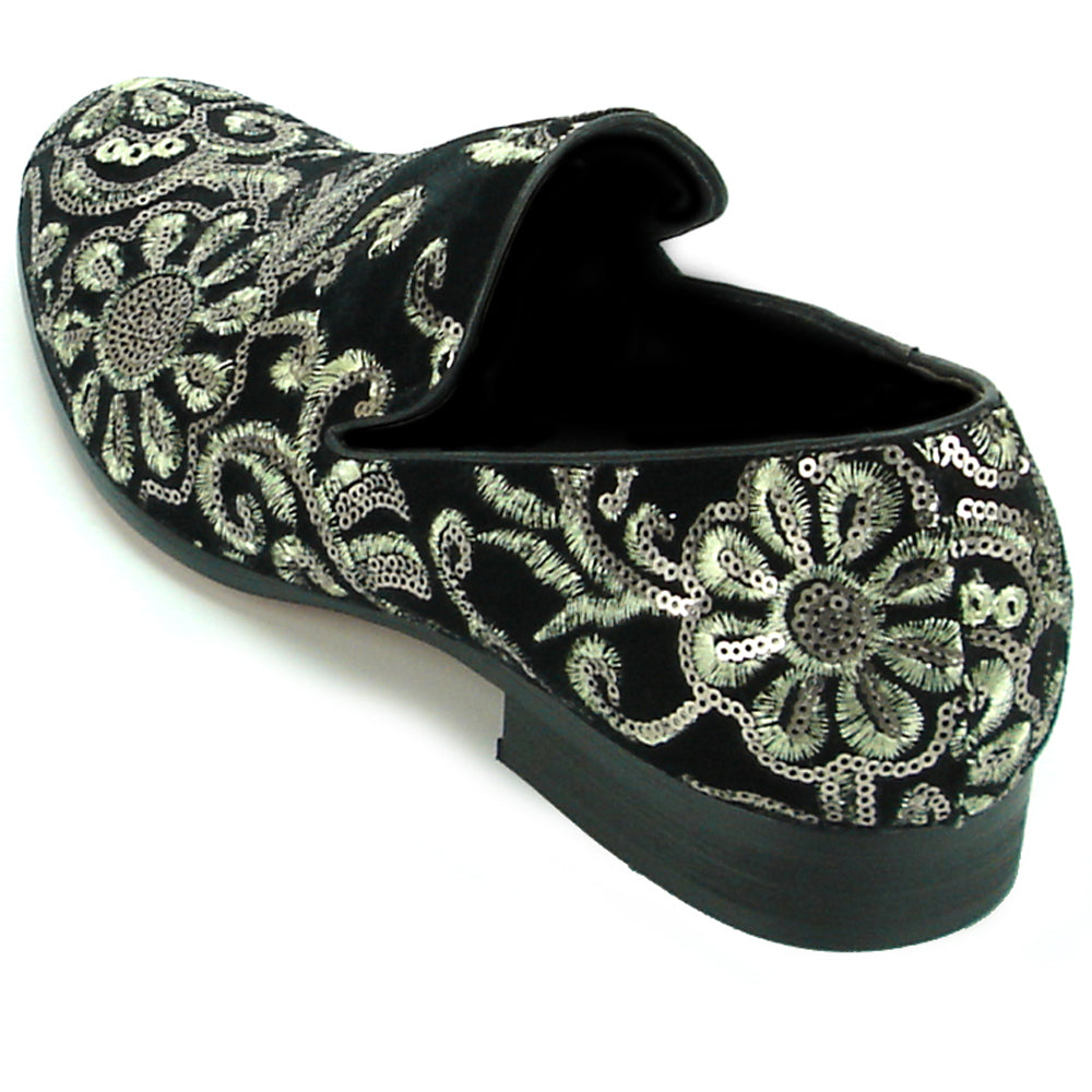 FI-7207 Black Suede with Sequins Slip on Loafer Fiesso by Aurelio Garcia