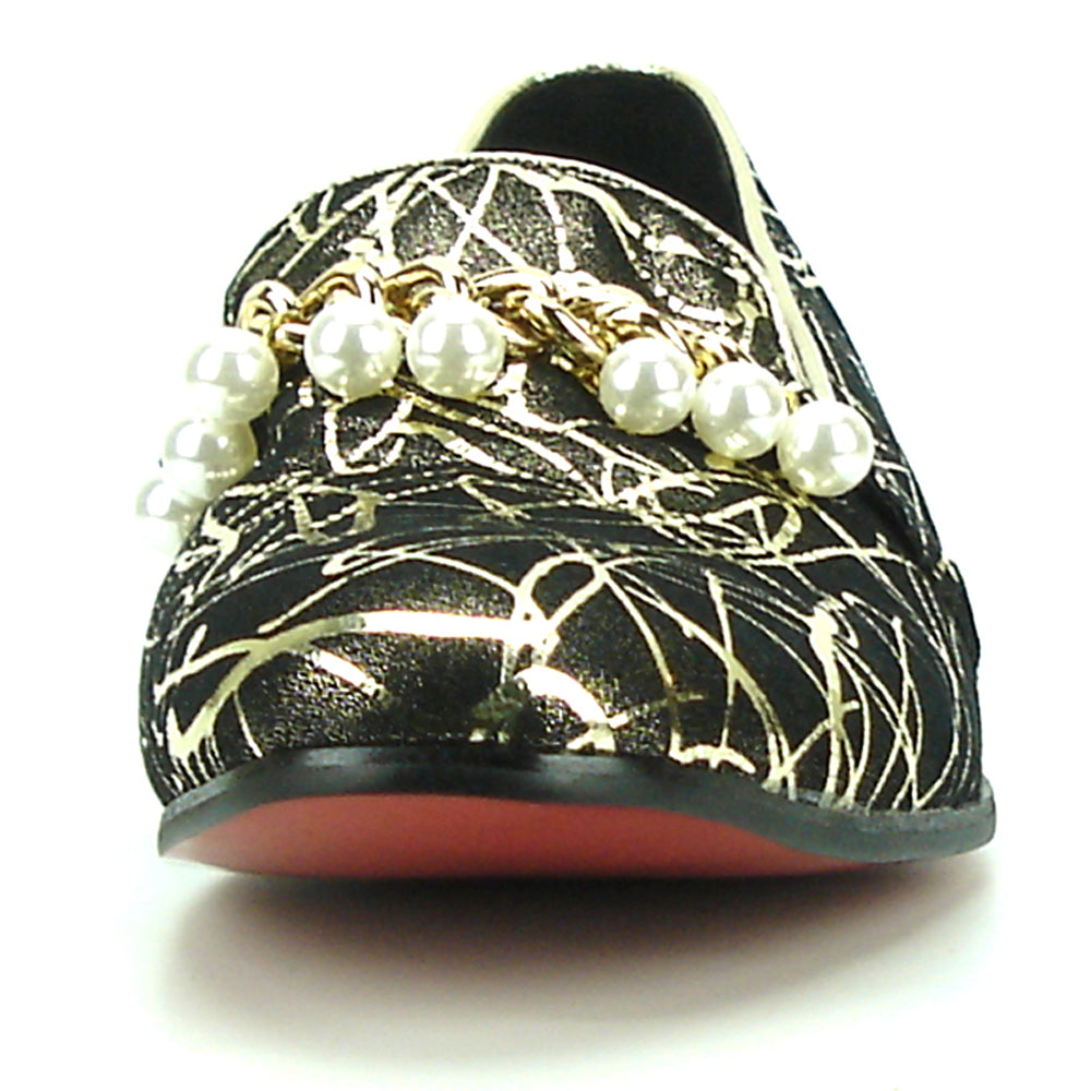 FI-7215 Gold Leather gold chain with pearls Fiesso by Aurelio Garcia Loafer