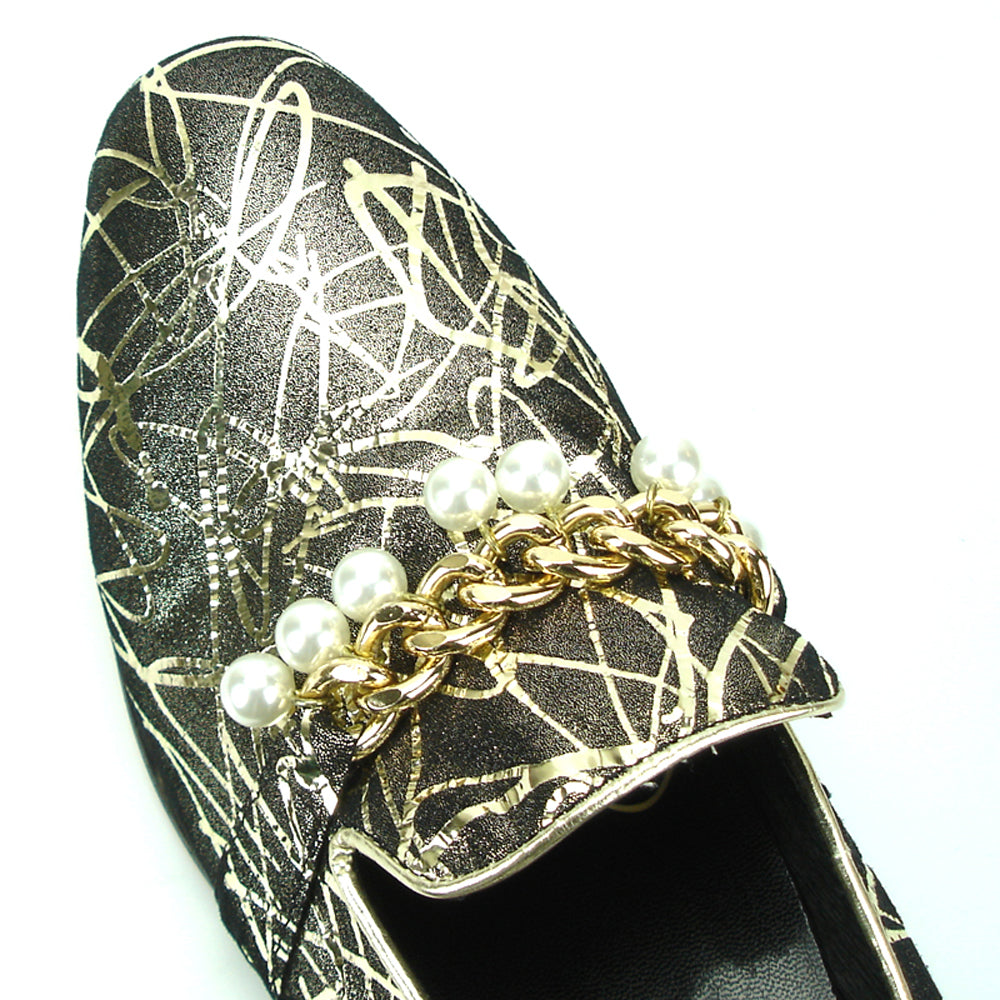 FI-7215 Gold Leather gold chain with pearls Fiesso by Aurelio Garcia Loafer