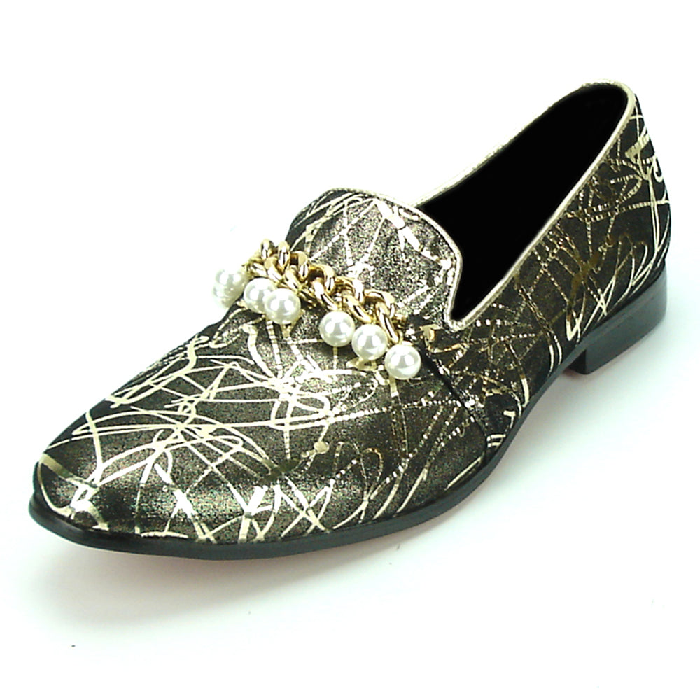 FI-7215 Gold Leather gold chain with pearls Fiesso by Aurelio Garcia Loafer