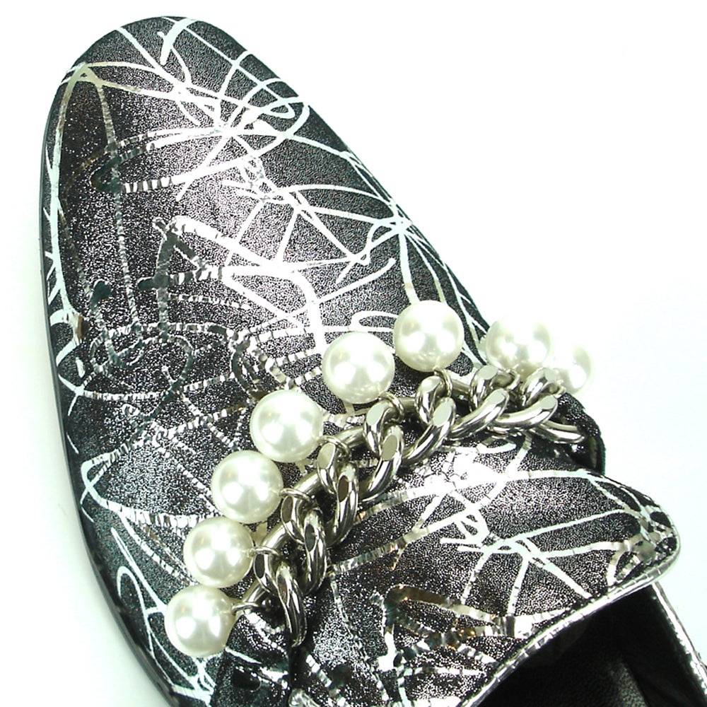 FI-7215 Silver Leather silver chain with pearls Fiesso by Aurelio Garcia Suede