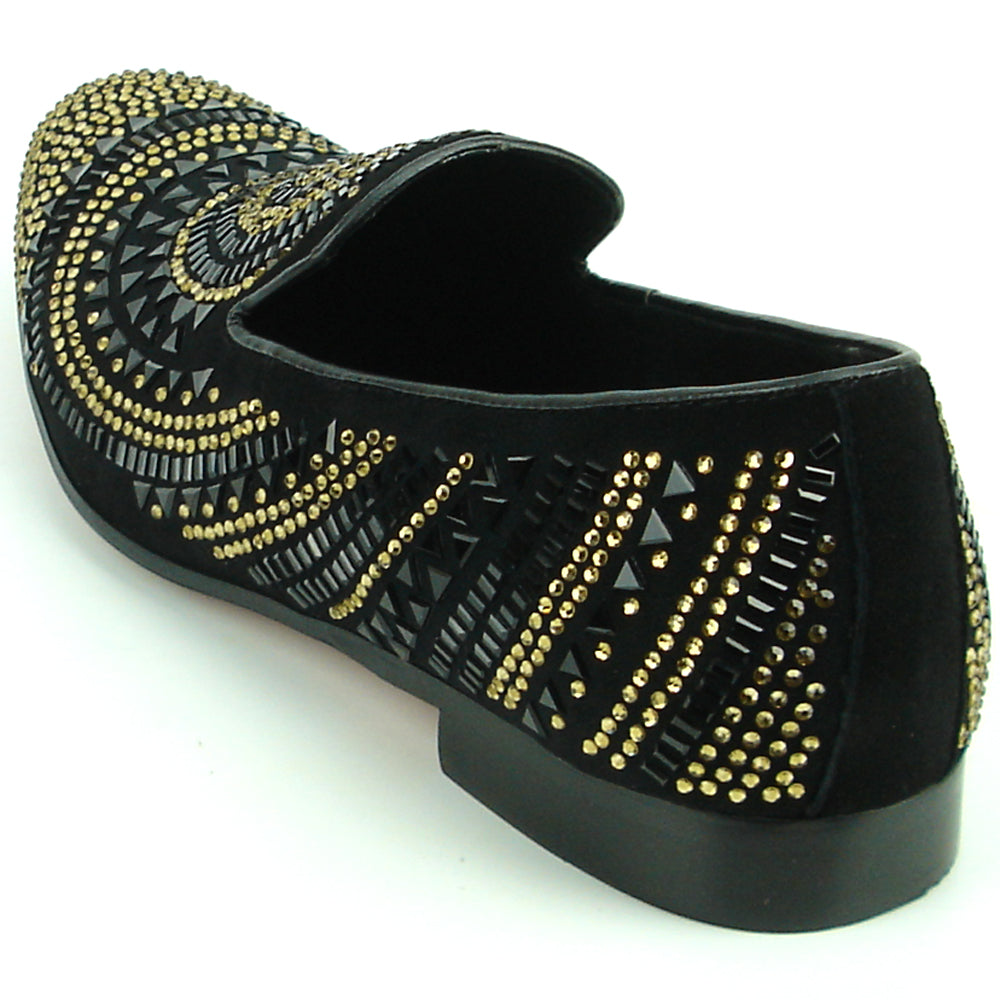 FI-7220 Black Gold Rhinestones Slip on Loafer Fiesso by Aurelio Garcia