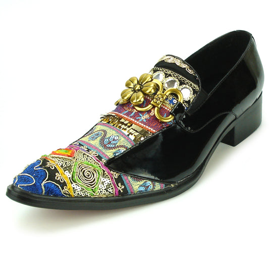 FI-7237 Black Leather Multi color Slip on Fiesso by Aurelio Garcia