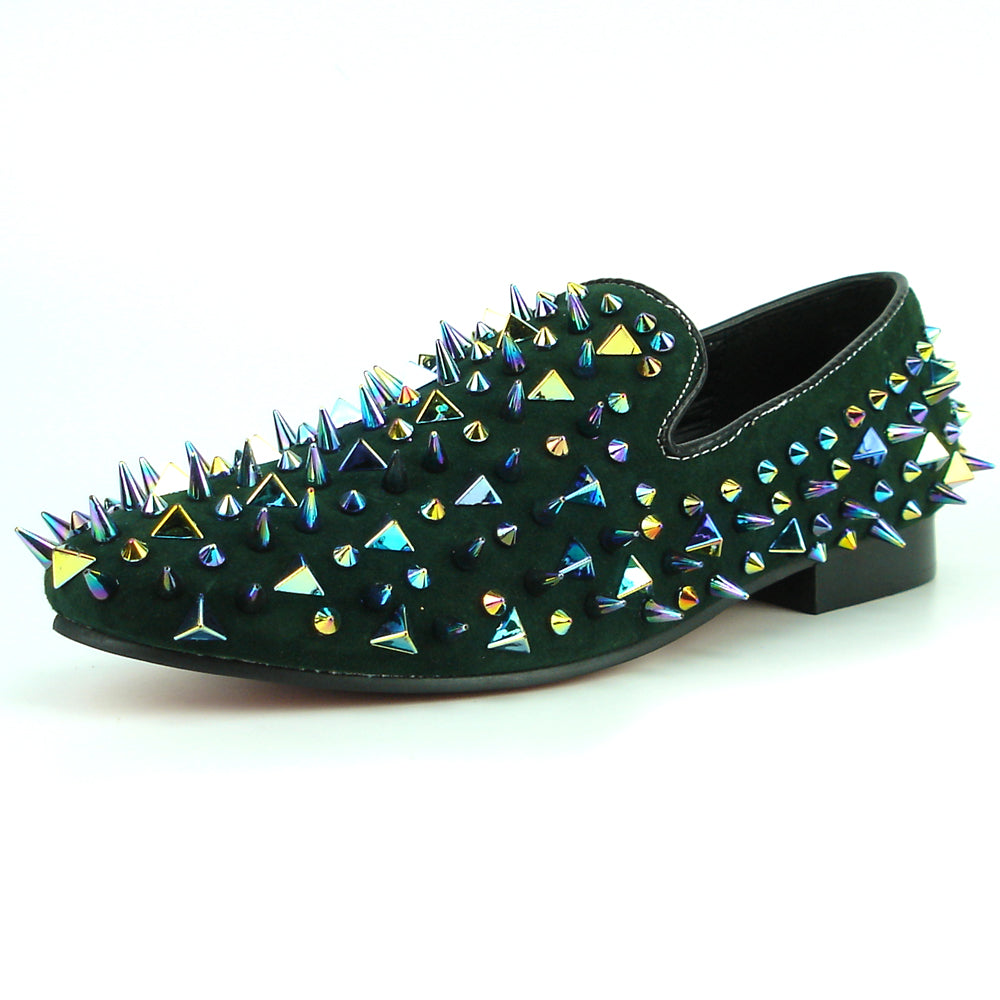 FI-7239-S Green Suede With Multi Color Spikes Slip on Loafer Fiesso by Aurelio Garcia