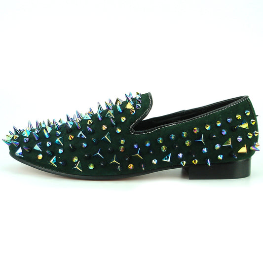 FI-7239-S Green Suede With Multi Color Spikes Slip on Loafer Fiesso by Aurelio Garcia