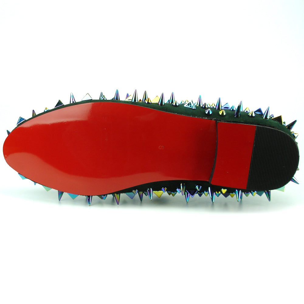 FI-7239-S Green Suede With Multi Color Spikes Slip on Loafer Fiesso by Aurelio Garcia