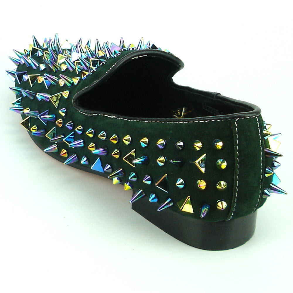 FI-7239-S Green Suede With Multi Color Spikes Slip on Loafer Fiesso by Aurelio Garcia