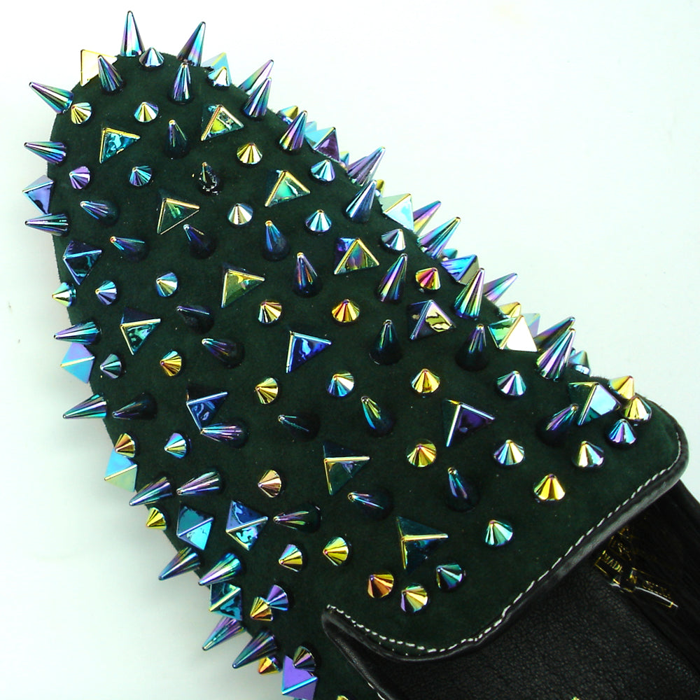 FI-7239-S Green Suede With Multi Color Spikes Slip on Loafer Fiesso by Aurelio Garcia