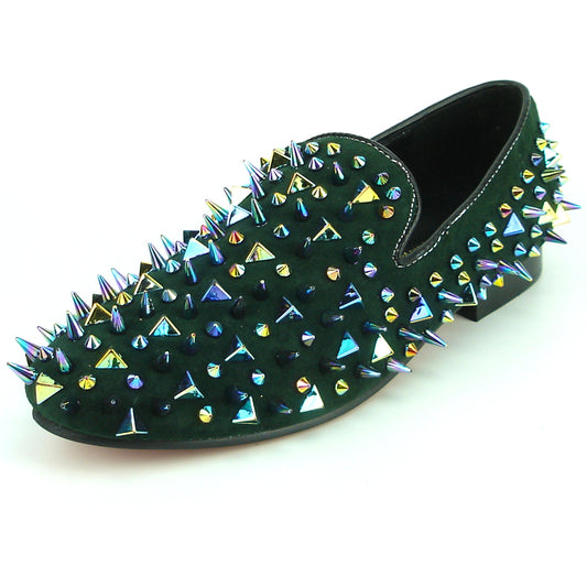 FI-7239-S Green Suede With Multi Color Spikes Slip on Loafer Fiesso by Aurelio Garcia