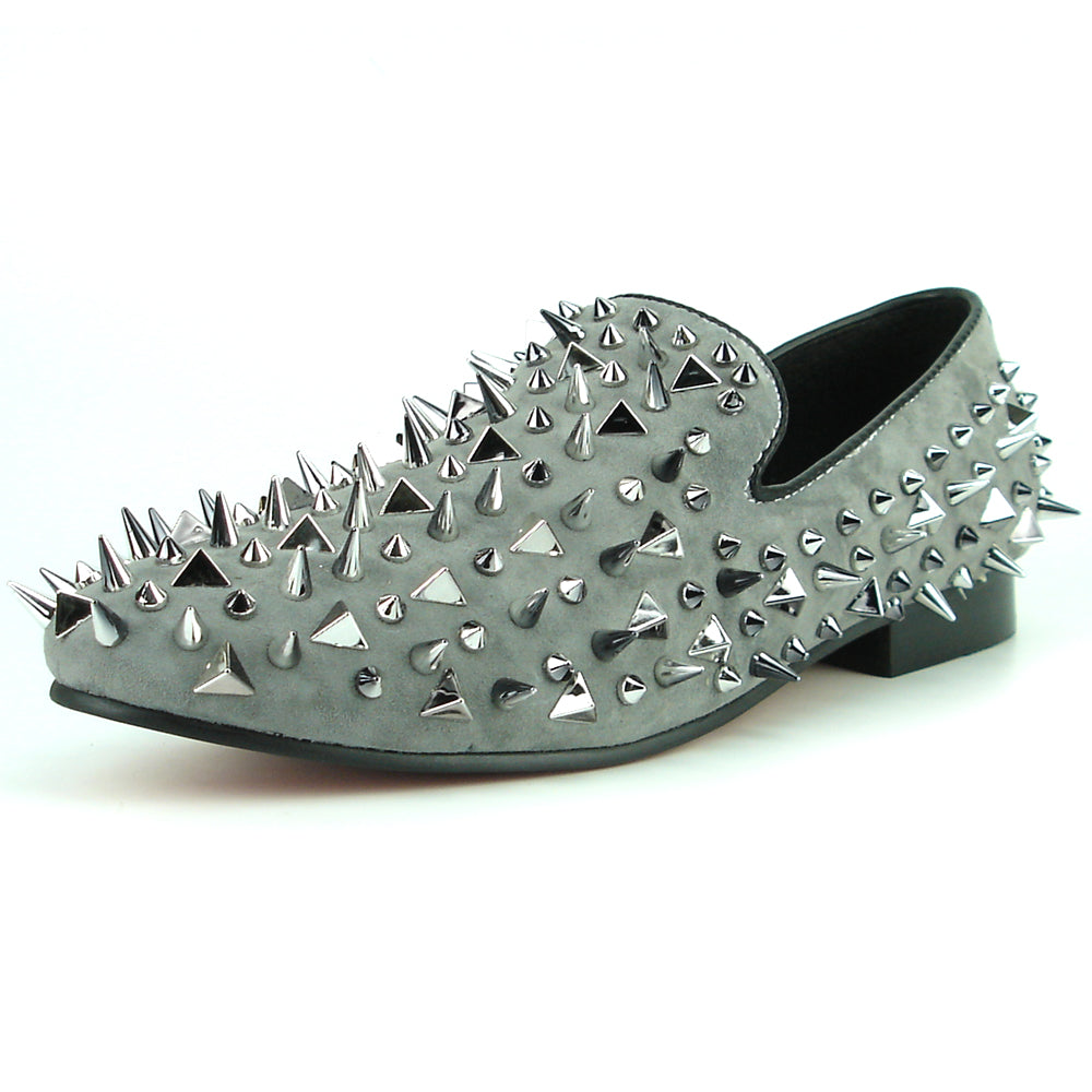 FI-7239-S Grey Suede With Silver Spikes Slip on Loafer Fiesso by Aurelio Garcia