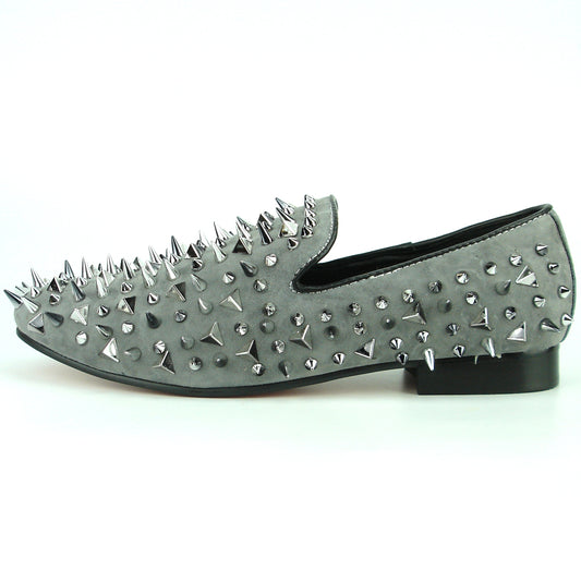 FI-7239-S Grey Suede With Silver Spikes Slip on Loafer Fiesso by Aurelio Garcia