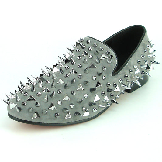 FI-7239-S Grey Suede With Silver Spikes Slip on Loafer Fiesso by Aurelio Garcia