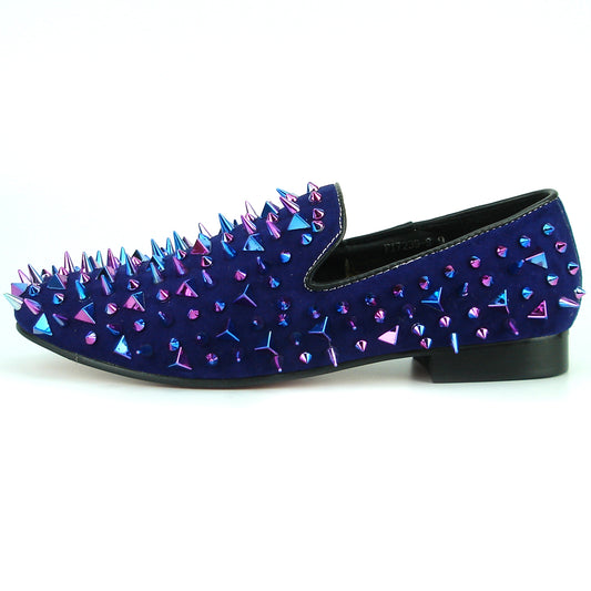 FI-7239-S Navy Suede With Multi Color Spikes Slip on Loafer Fiesso by Aurelio Garcia