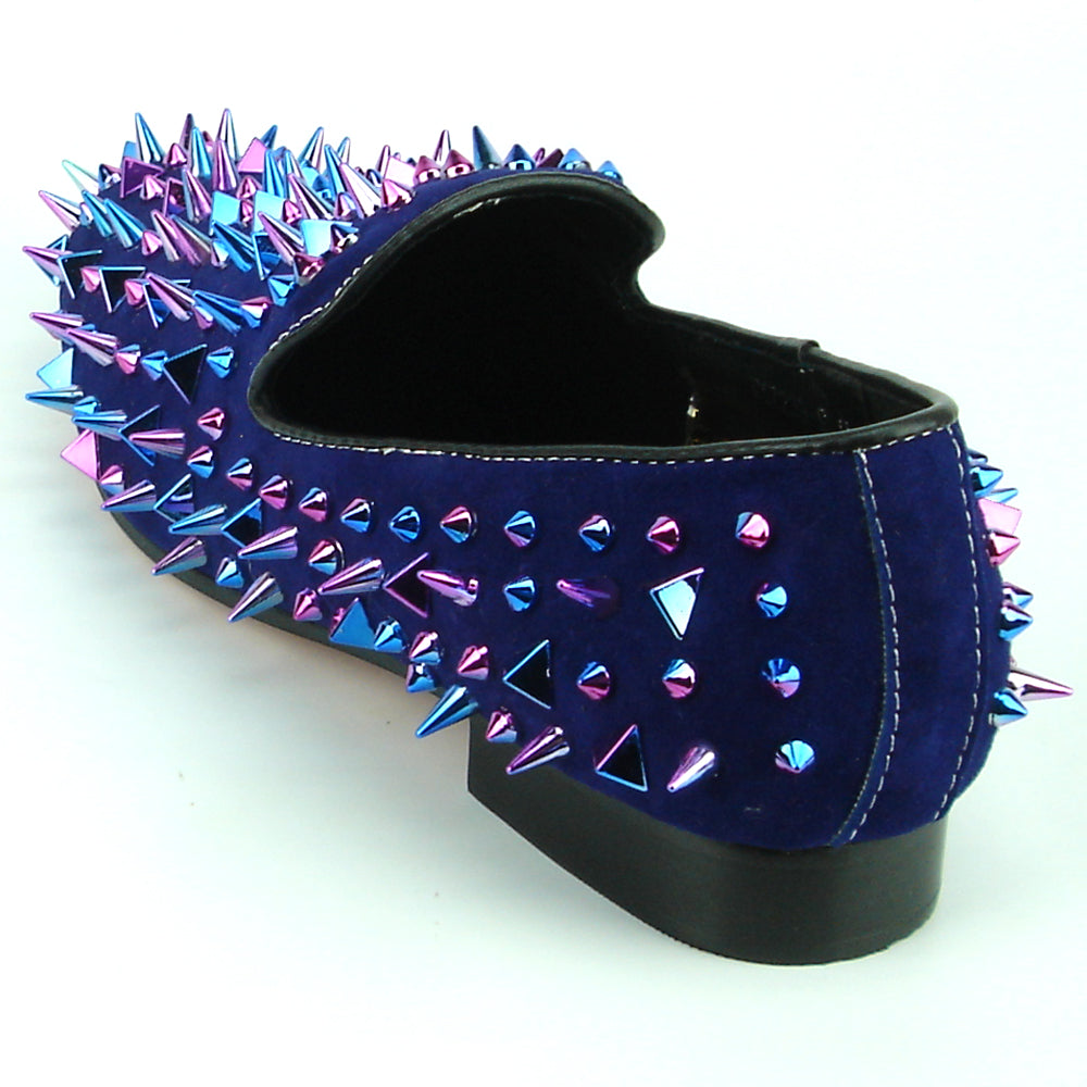 FI-7239-S Navy Suede With Multi Color Spikes Slip on Loafer Fiesso by Aurelio Garcia