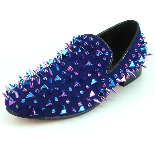 FI-7239-S Navy Suede With Multi Color Spikes Slip on Loafer Fiesso by Aurelio Garcia